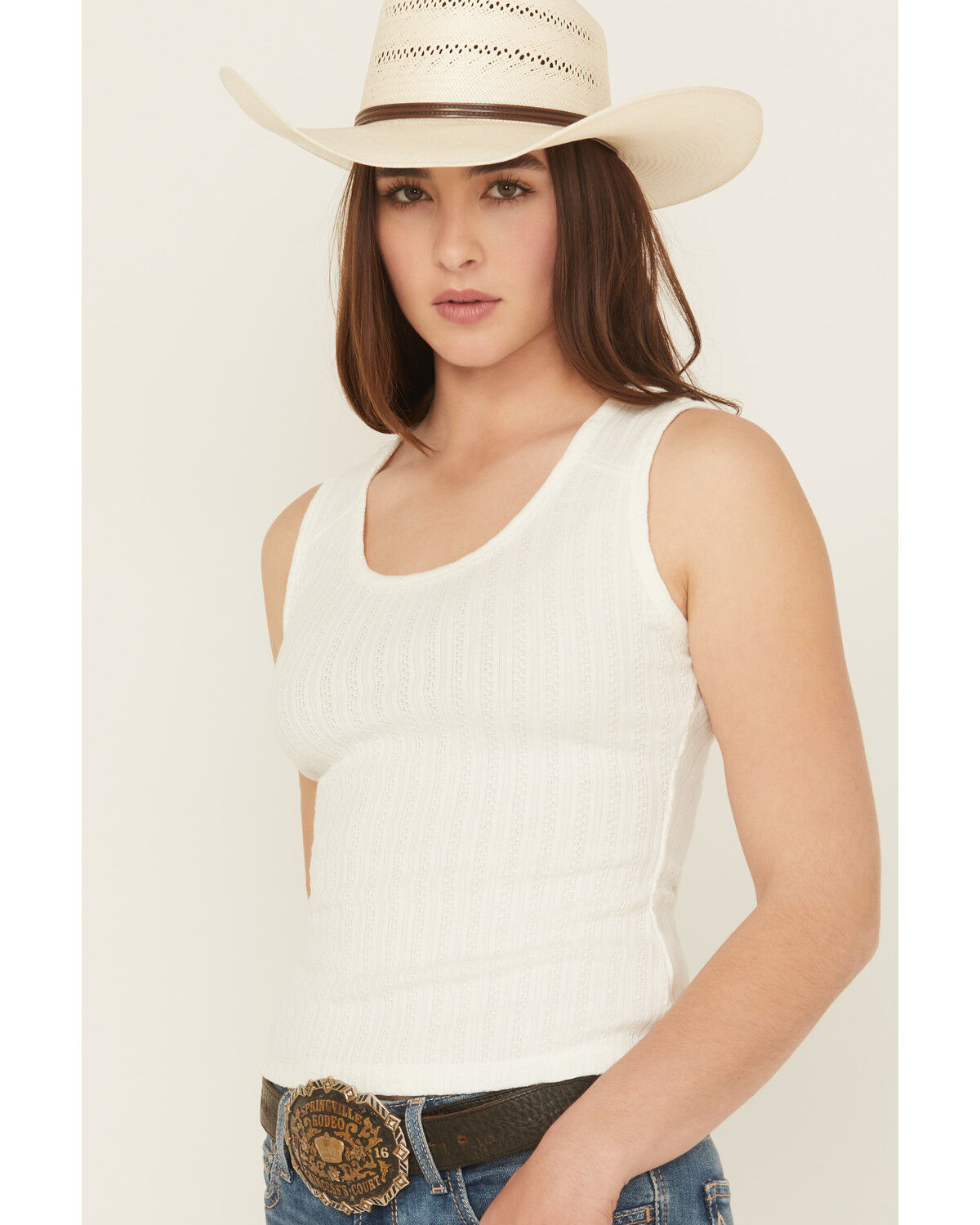 Image #2 - Shyanne Women's Pointelle Rib Knit Tank Top, White, hi-res