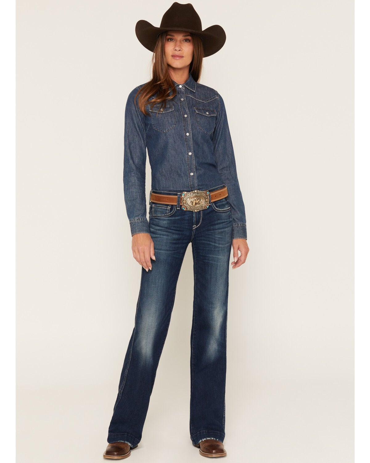 Image #1 - Ariat Women's R.E.A.L. Kacy Dark Wash Perfect Rise Trouser Stretch Denim Jeans, Dark Wash, hi-res