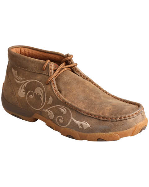 Twisted X Women's Embroidered Brown Lace-Up Driving Mocs - Moc Toe, Brown, hi-res