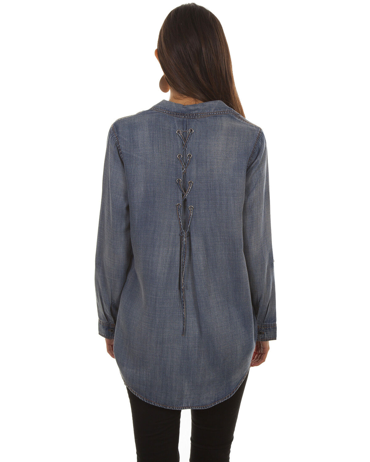 Image #2 - Honey Creek by Sully Women's Denim Hi-Low Lace-Up Blouse, Blue, hi-res