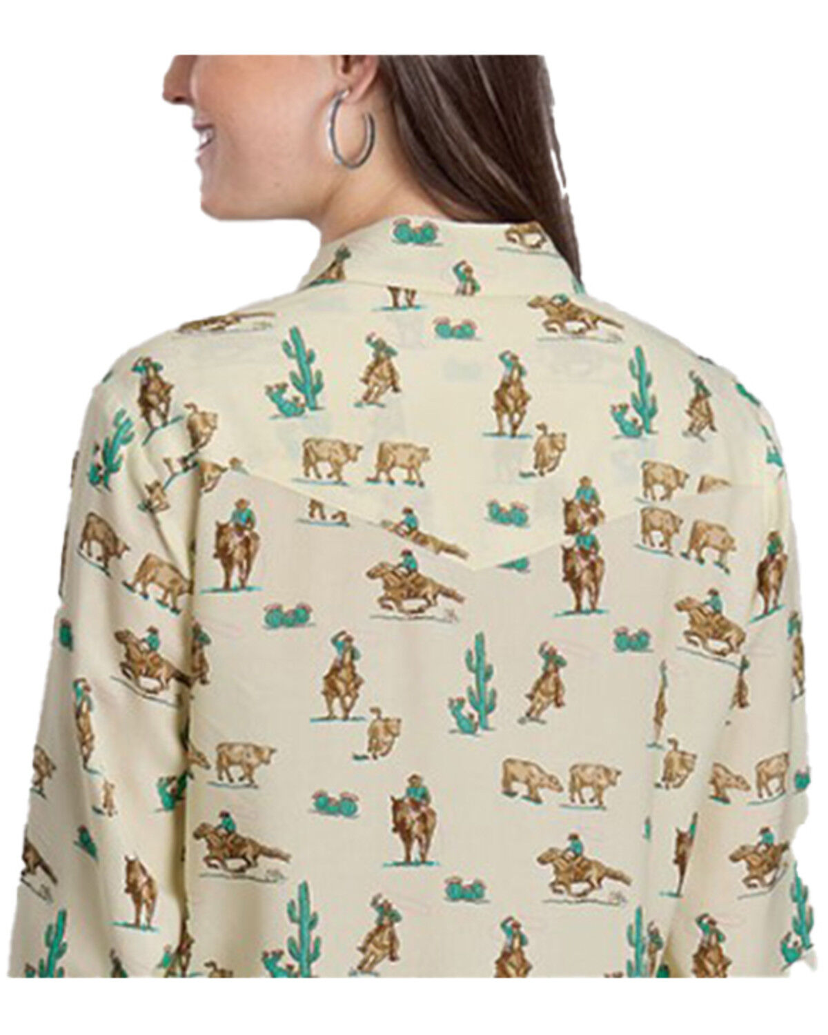 Image #2 - Roper Women's Spring III Horse Conversation Print Long Sleeve Snap Western Shirt, Cream, hi-res