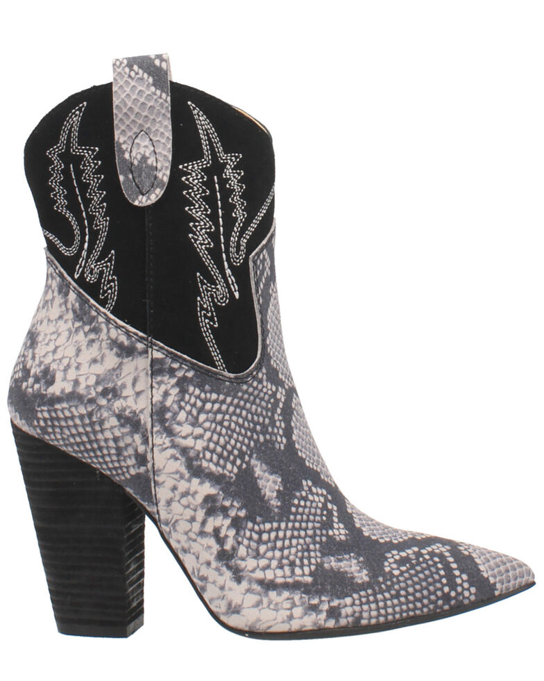 Dingo Women's Calico Snake Print Fashion Booties - Snip Toe, Black, hi-res