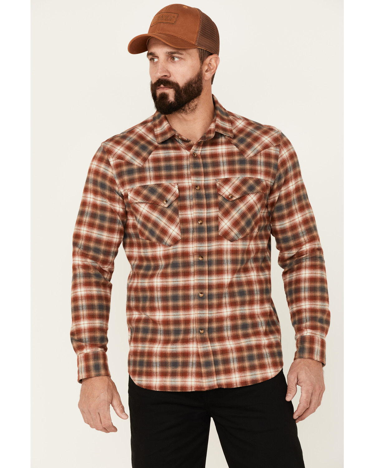 Image #1 - Pendleton Men's Wyatt Small Plaid Long Sleeve Snap Western Shirt, Red, hi-res