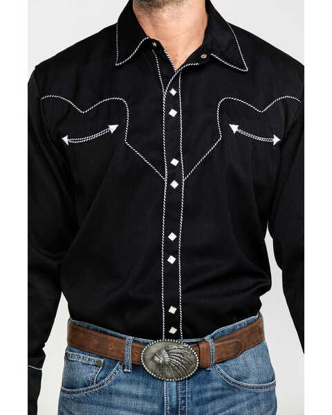 Image #4 - Scully Men's Embroidered Long Sleeve Snap Western Shirt , Black, hi-res