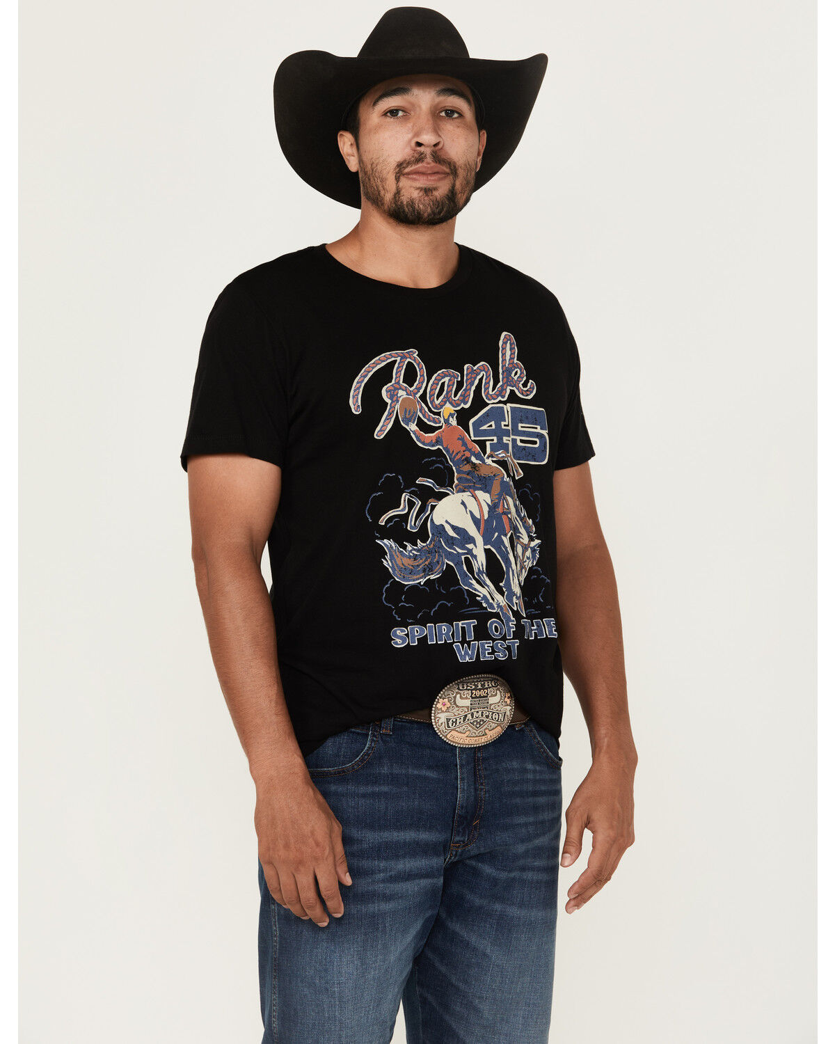 Image #1 - RANK 45® Men's Spirit Cowboy Short Sleeve Graphic T-Shirt, Black, hi-res