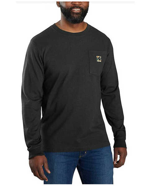 Carhartt Men's Relaxed Fit Heavyweight Long Sleeve Pocket Camo C Graphic T-Shirt, Black, hi-res