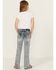 Image #4 - Grace in LA Girls' Light Wash Floral Embroidered Flare Denim Jeans, Medium Wash, hi-res
