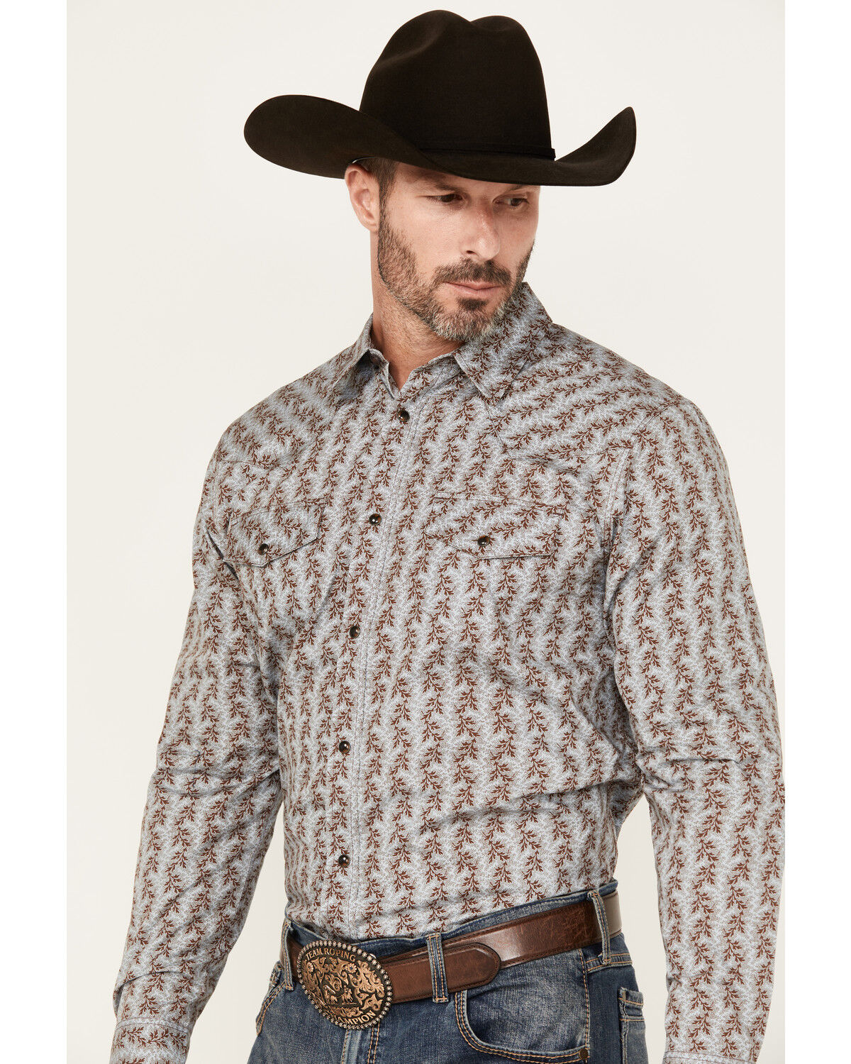 Image #2 - Gibson Trading Co Men's Broken Stick Floral Print Long Sleeve Snap Stretch Western Shirt, Blue, hi-res