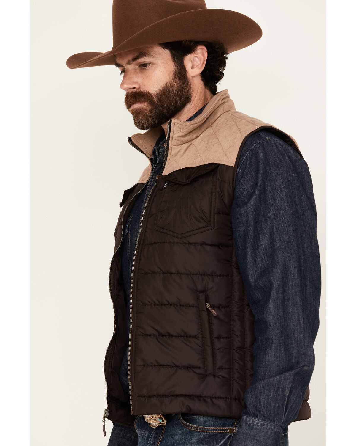Image #2 - Hooey Men's Colorblock Packable Puffer Vest, Brown, hi-res