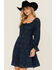 Image #2 - Shyanne Women's Floral Print Long Sleeve Button-Down Mini Dress, Navy, hi-res