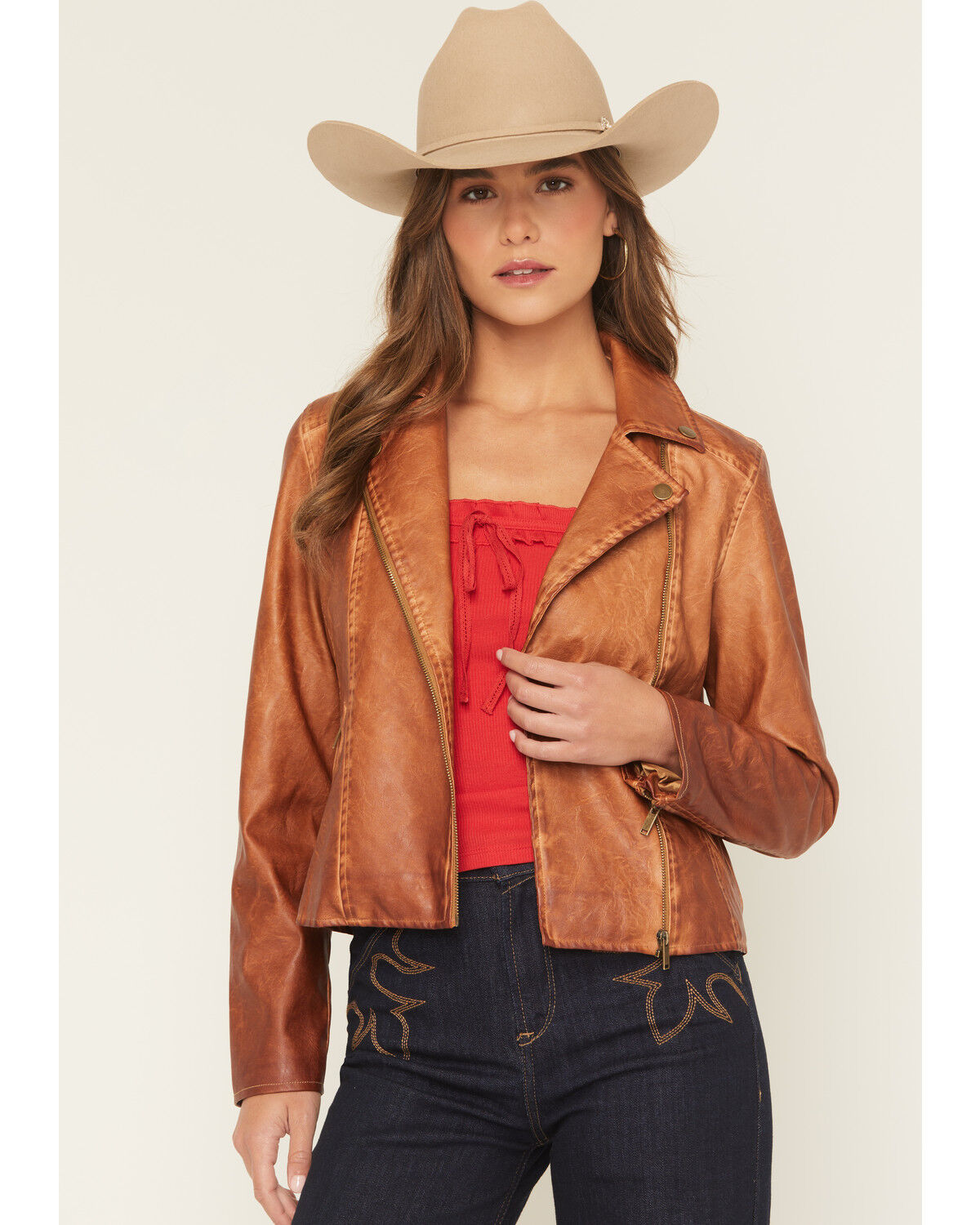 Image #1 - Stoosh Women's Leather Jacket, Brown, hi-res