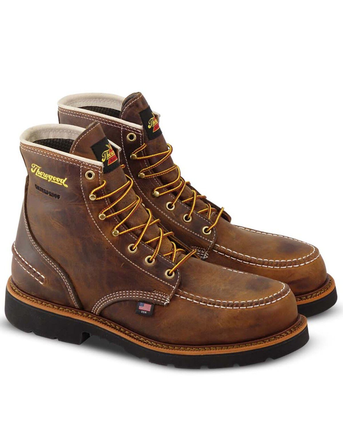 Thorogood Men's 6" Waterproof 1957 Series USA Work Boots - Steel Toe, Brown, hi-res