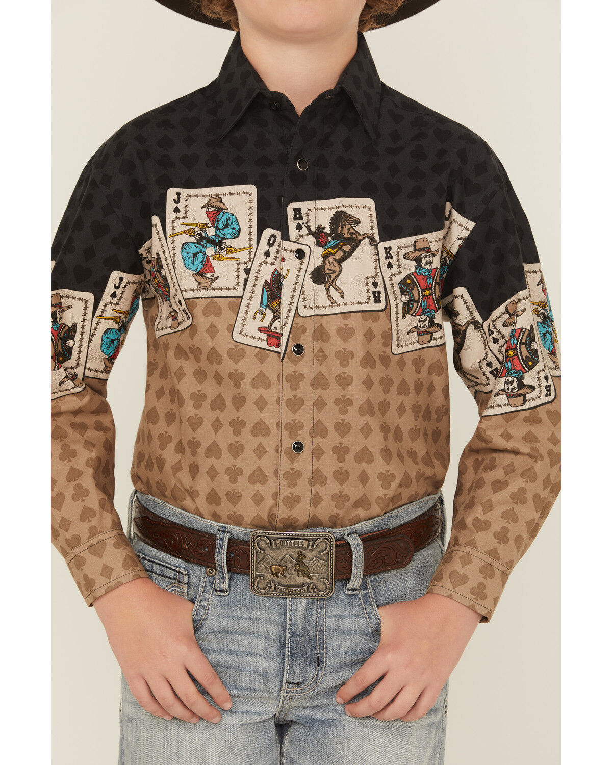 Image #3 - Panhandle Slim Boys' Cards Border Long Sleeve Snap Western Shirt, Tan, hi-res