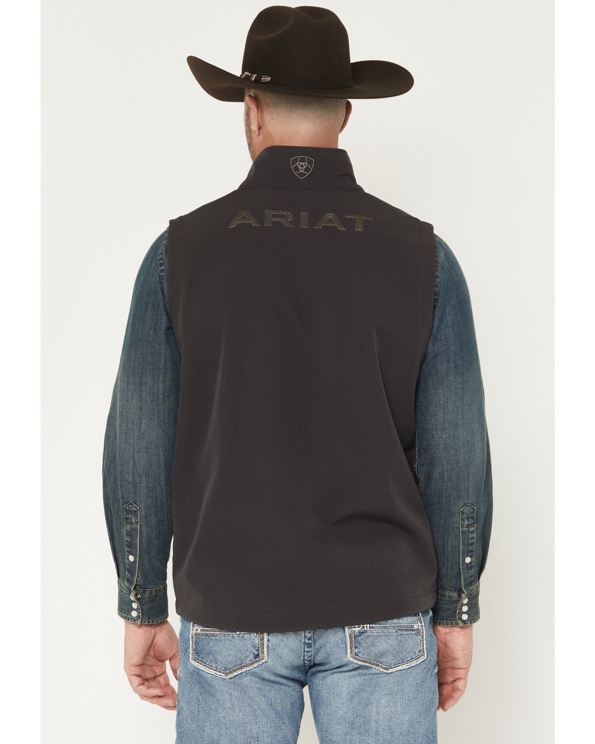 Image #4 - Ariat Men's Phantom Logo Concealed Carry Softshell Vest, Dark Grey, hi-res