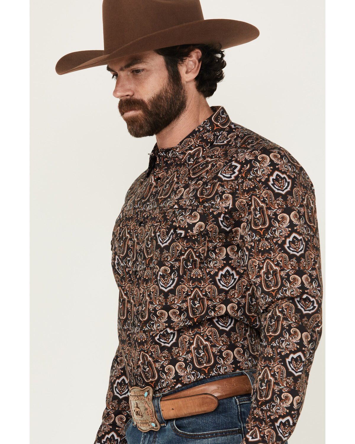 Image #2 - Gibson Men's Reward Medallion Print Long Sleeve Snap Western Shirt, Black, hi-res