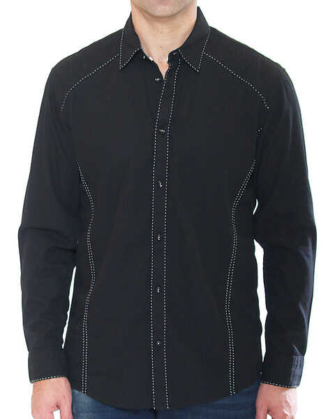 Austin Season Men's Long Sleeve Contrast Stitching Button Down Shirt, Black, hi-res