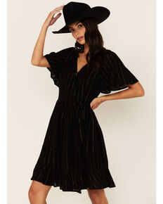 Idyllwind Women's Black Joe Lurex Stripe Wrap Dress, Black, hi-res