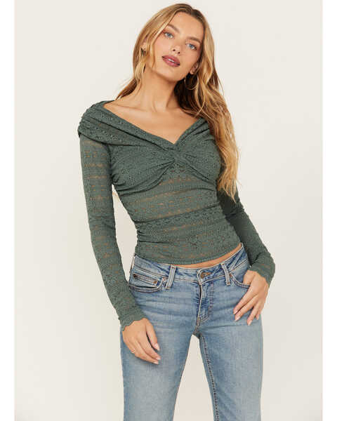 Free People Women's Hold Me Closer Long Sleeve Top , Green, hi-res
