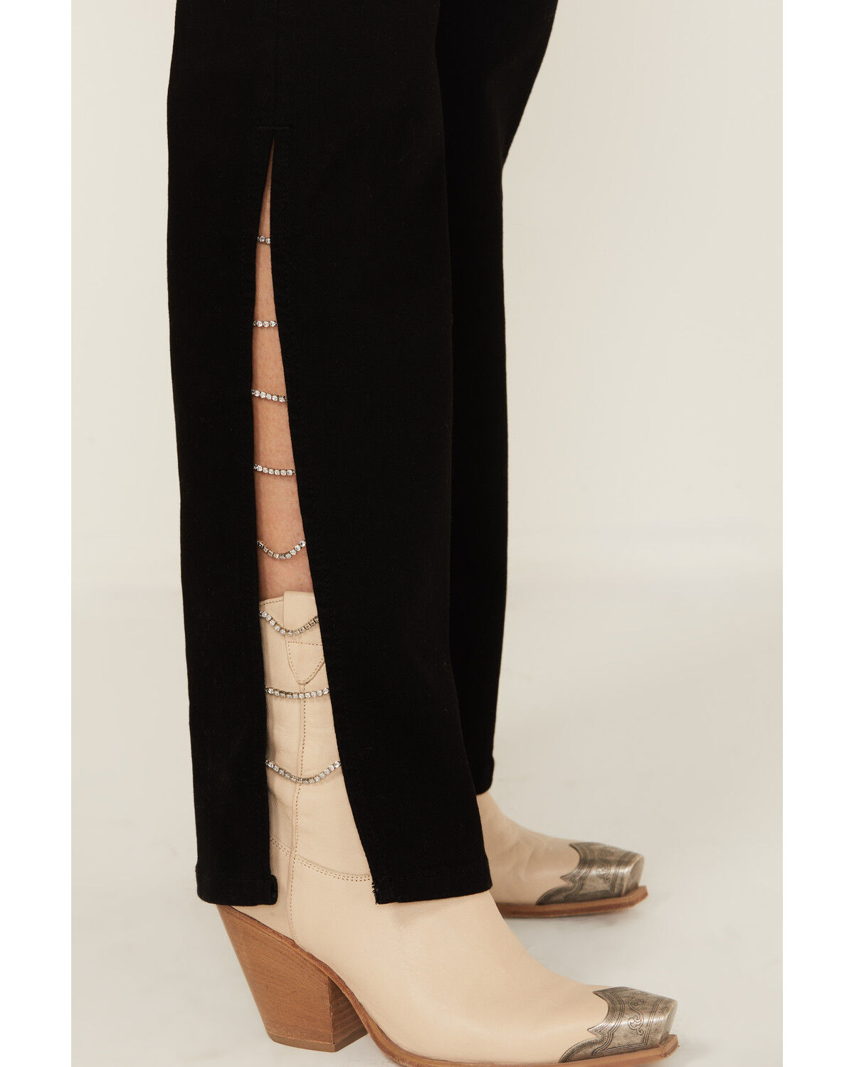 Image #2 - Shyanne Women's Joni High Rise Rhinestone Slit Trouser Comfort Stretch Denim Jeans, Black, hi-res