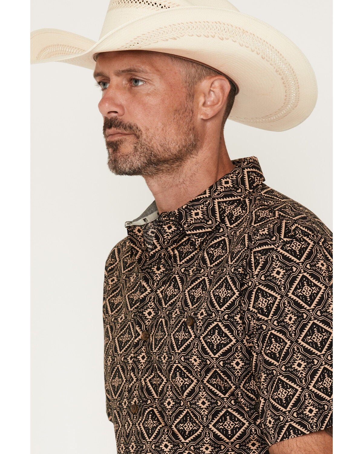 Image #2 - RANK 45&reg; Men's Free Hand Medallion Print Short Sleeve Button-Down Stretch Western Shirt, Black, hi-res