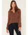 Image #1 - Lovestitch Women's Rouched Front Long Sleeve Top, Brown, hi-res
