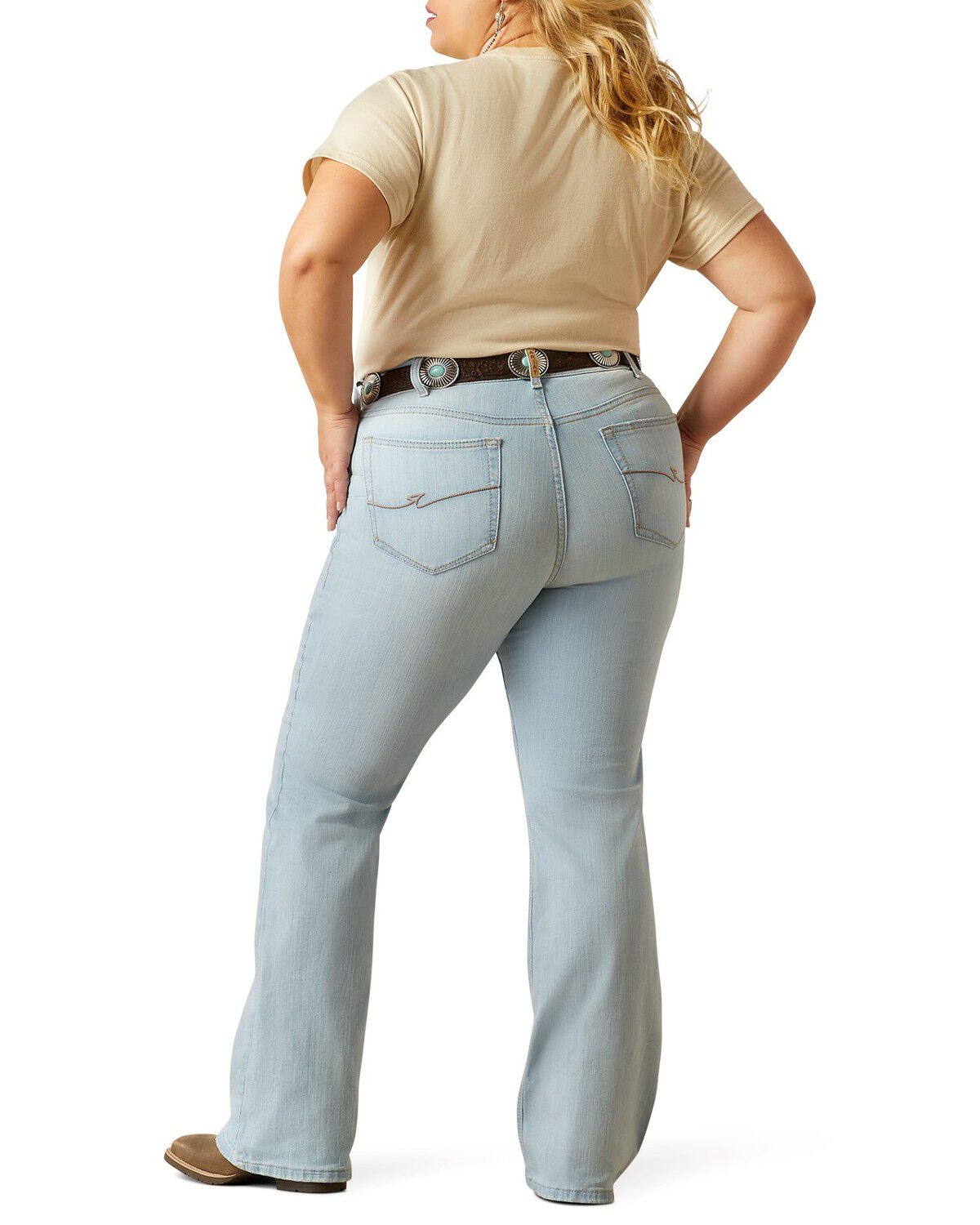 Image #1 - Ariat Women's June Light Wash Perfect Rise Flare Stretch Denim Jeans - Plus, Light Wash, hi-res