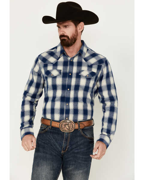 Cody James Men's Buffalo Plaid Print Long Sleeve Snap Western Flannel Shirt, Blue, hi-res