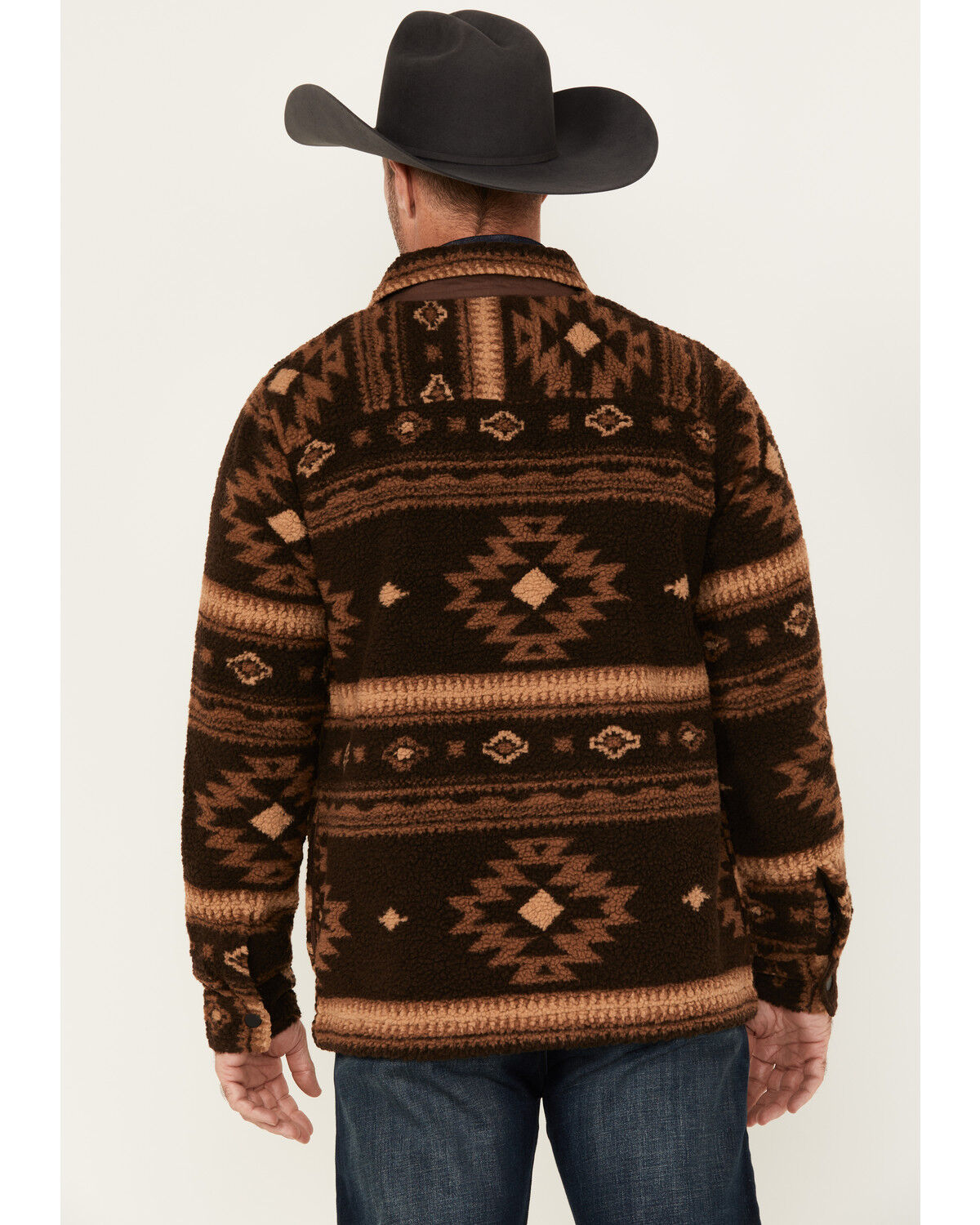 Image #4 - Cody James Men's Highlander Southwestern Print Sherpa Snap Jacket, Brown, hi-res