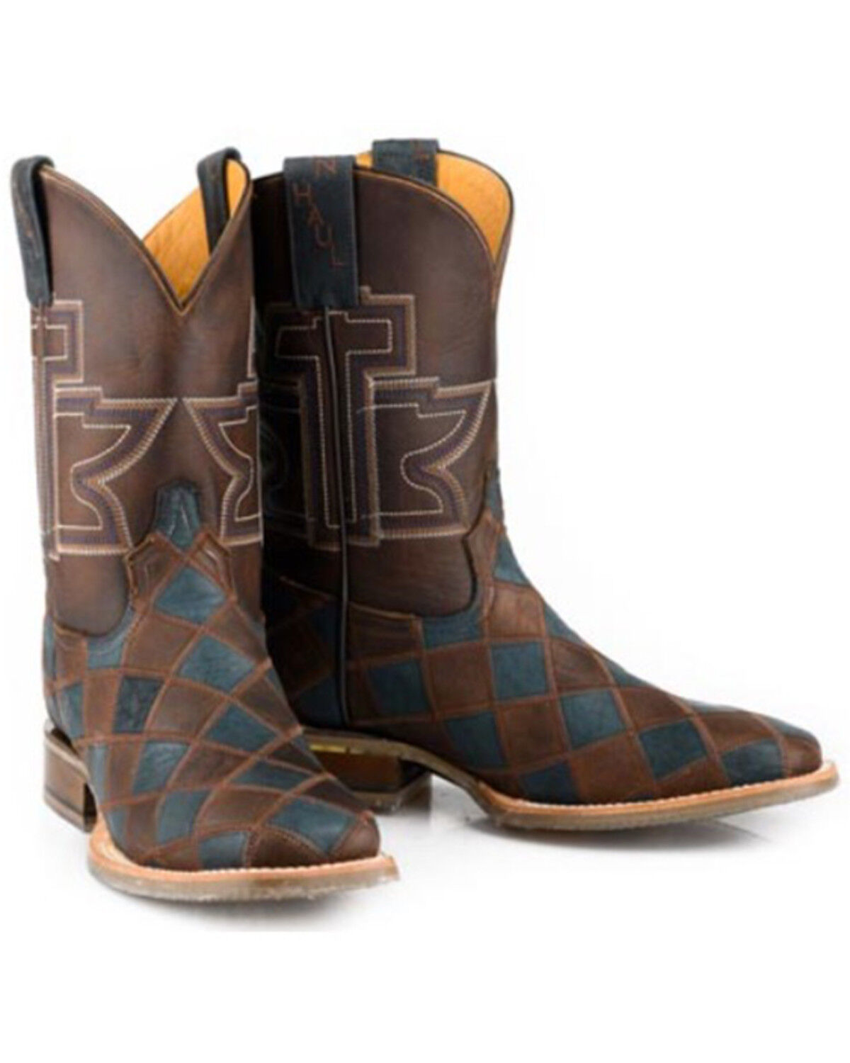 Image #1 - Tin Haul Men's Check Me Out Western Boots - Broad Square Toe, Brown, hi-res