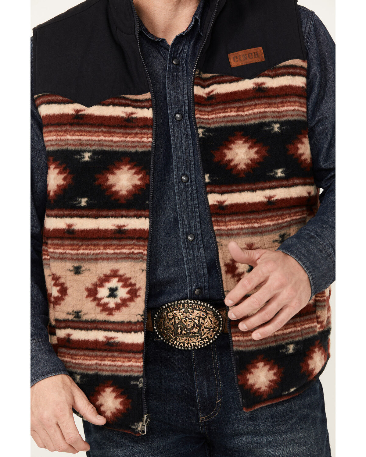 Image #3 - Cinch Men's Reversible Southwestern Print Quilted Vest, Khaki, hi-res