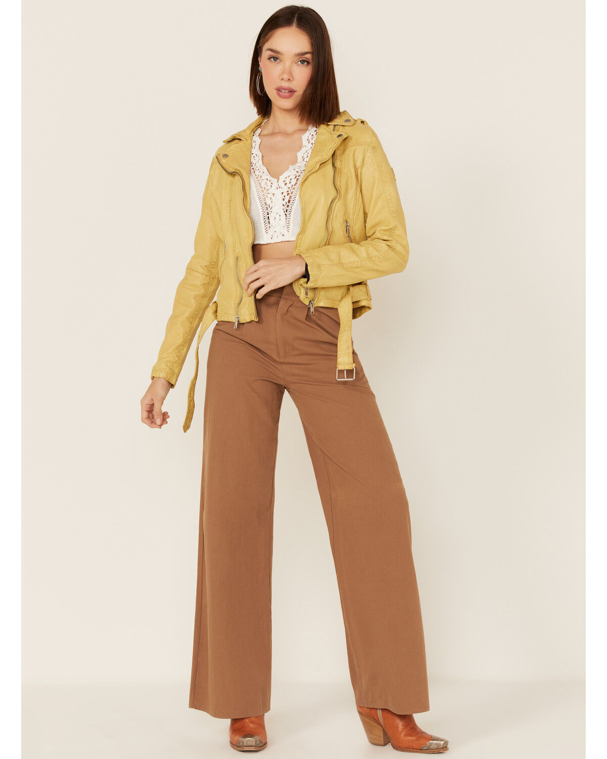 Image #2 - Mauritius Leather Women's Wild Moto Leather Jacket, Yellow, hi-res