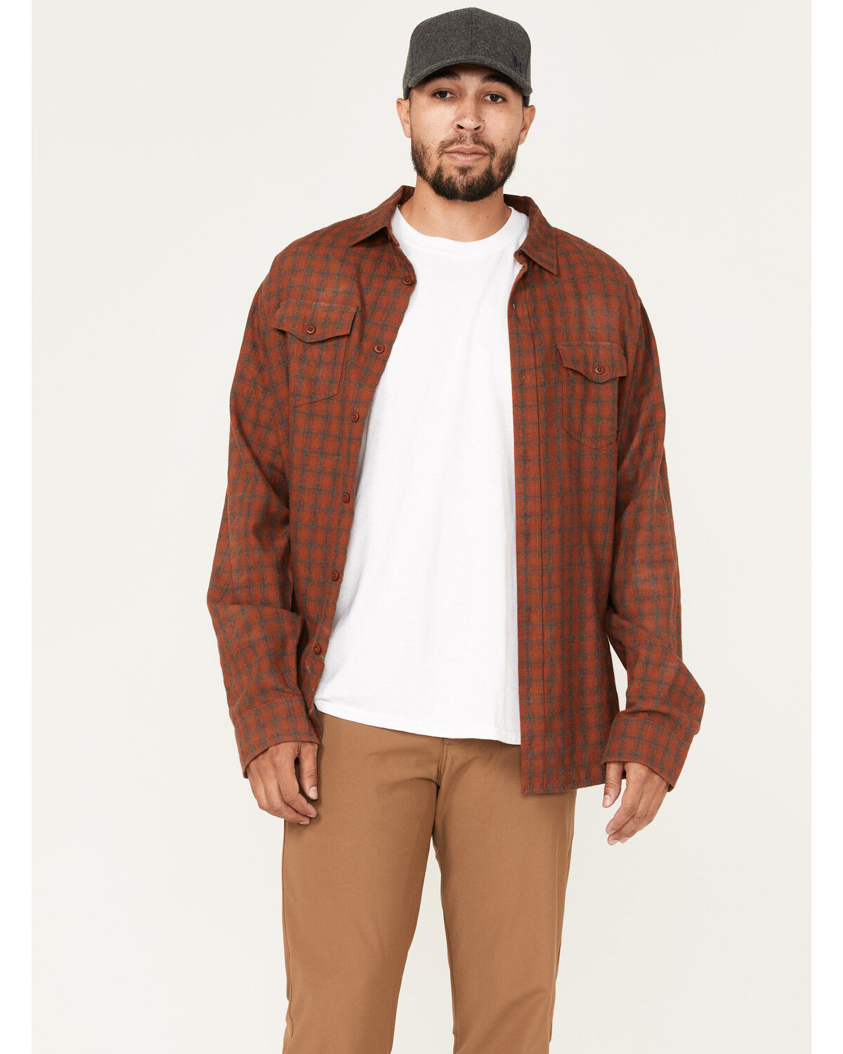 Image #2 - Brothers and Sons Men's Tencel Plaid Long Sleeve Button Down Western Flannel Shirt, Dark Orange, hi-res