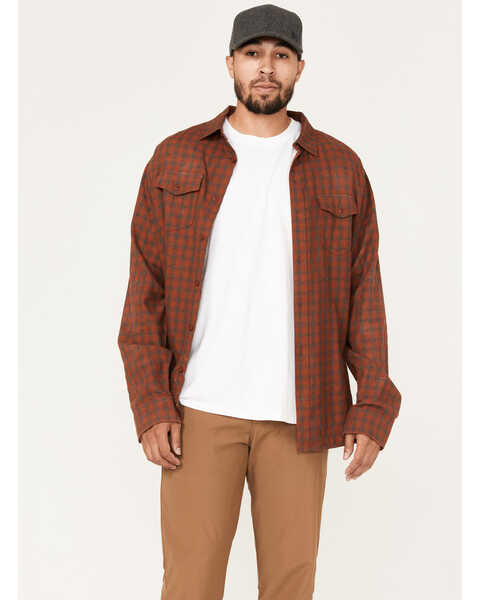 Image #2 - Brothers and Sons Men's Tencel Plaid Long Sleeve Button Down Western Flannel Shirt , Dark Orange, hi-res