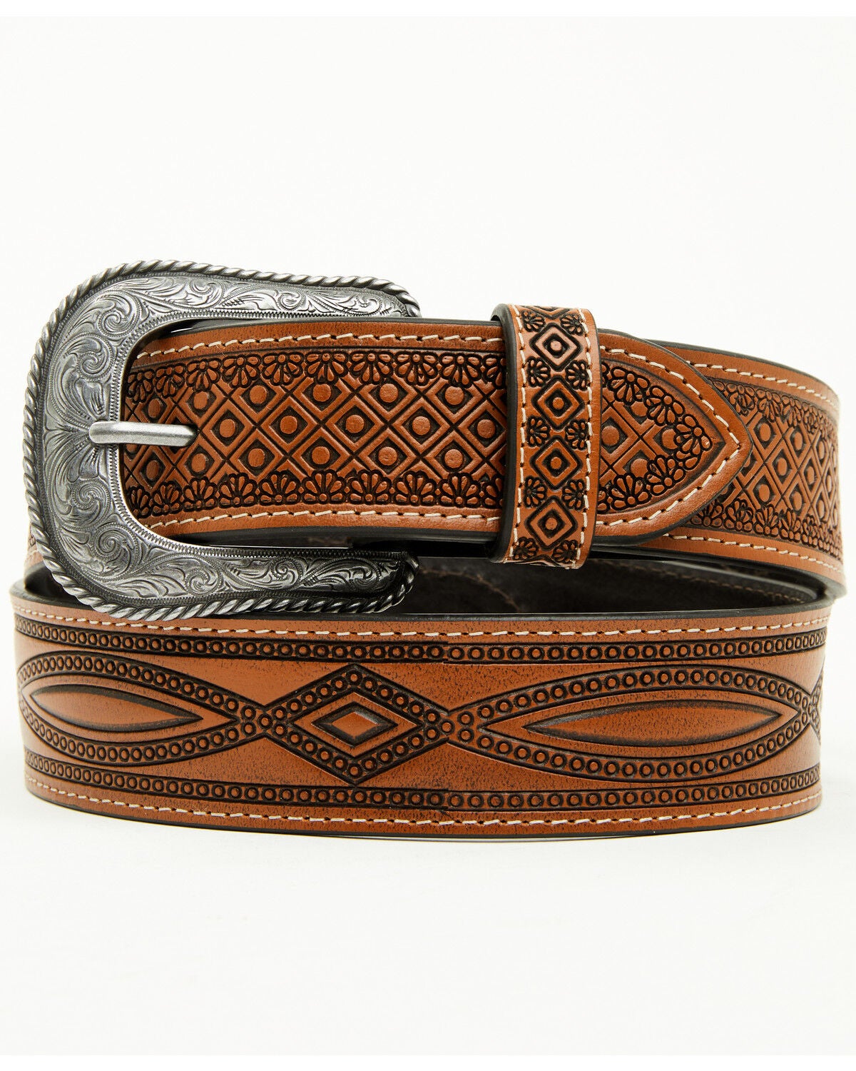 Cody James Men's Geo Embossed Western Belt, Brown, hi-res