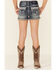 Grace In LA Girls' Medium Wash Southwestern Back Pocket Denim Shorts , Blue, hi-res
