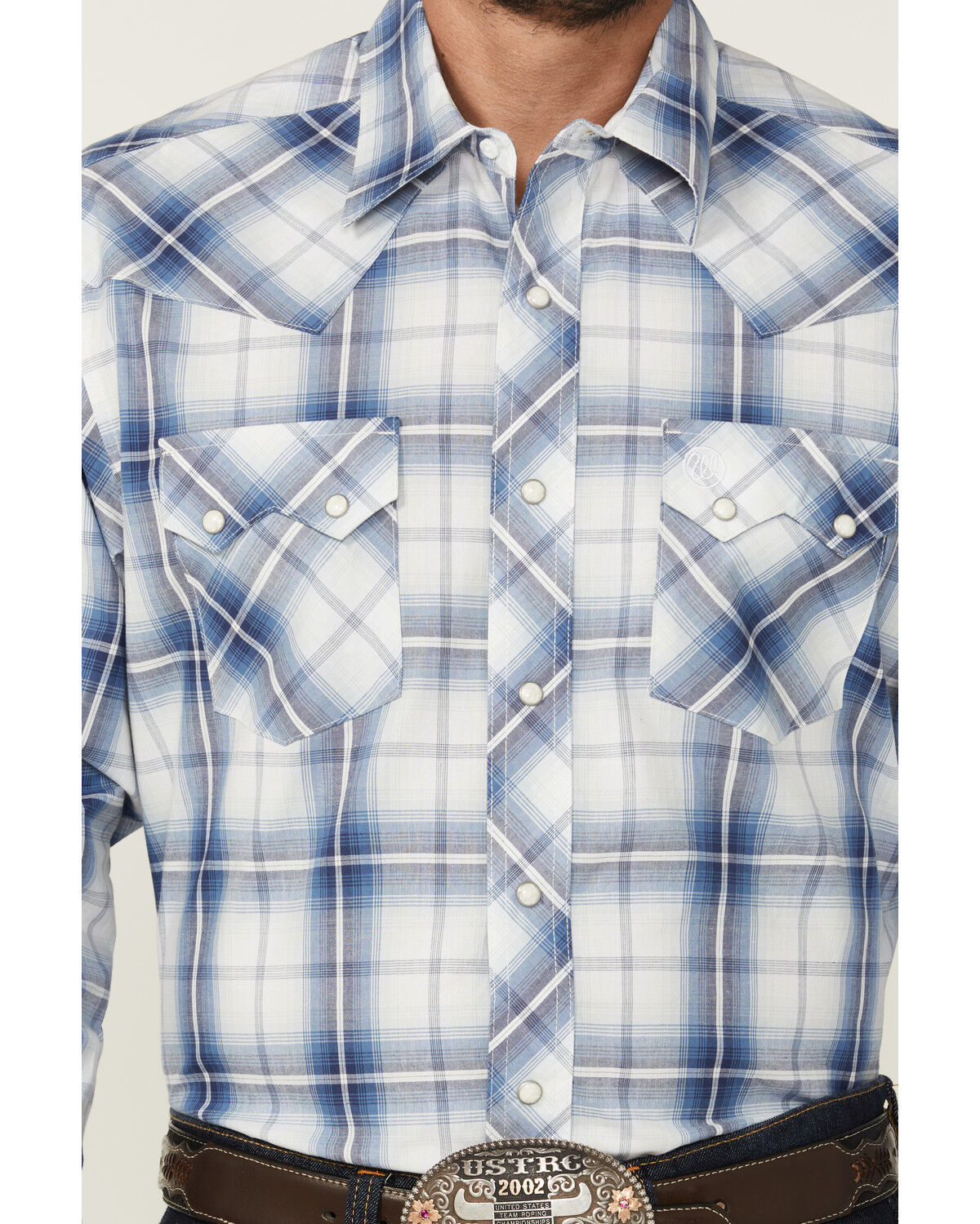 Image #3 - Wrangler Retro Men's Plaid Print Long Sleeve Snap Western Shirt - Tall, Blue, hi-res