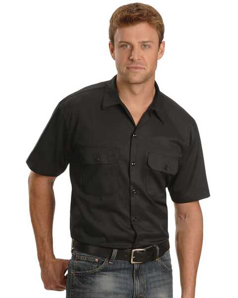 Dickies Men's Short Sleeve Twill Work Shirt - Big & Tall-Folded, Black, hi-res
