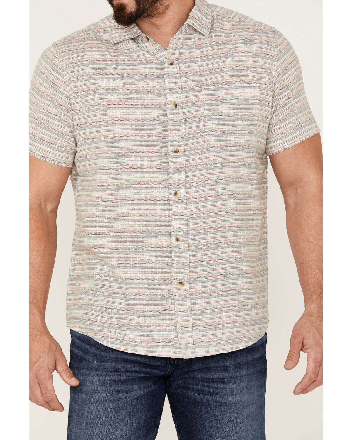 Image #3 - North River Men's Dobby Horizontal Stripe Short Sleeve Button Down Western Shirt, White, hi-res