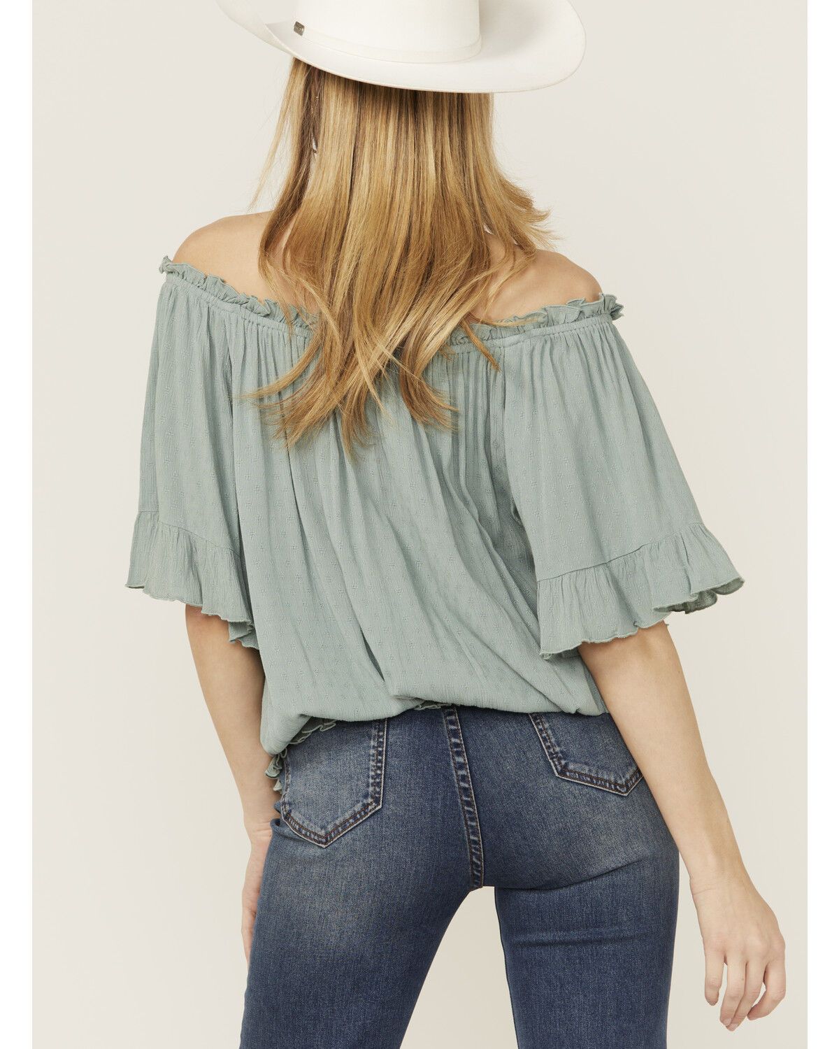 Image #4 - Band Of The Free Women's Solid Short Sleeve Off The Shoulder Blouse, Blue, hi-res