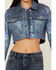 Image #3 - Vibrant Denim Women's Holographic Cropped Denim Jacket, Dark Wash, hi-res