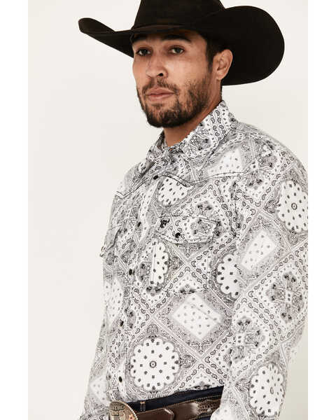 Image #2 - Cowboy Hardware Men's Bandana Print Long Sleeve Pearl Snap Western Shirt , White, hi-res