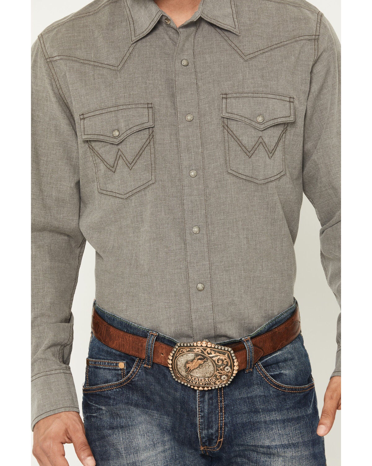 Image #3 - Wrangler Retro Men's Solid Long Sleeve Snap Western Shirt, Brown, hi-res