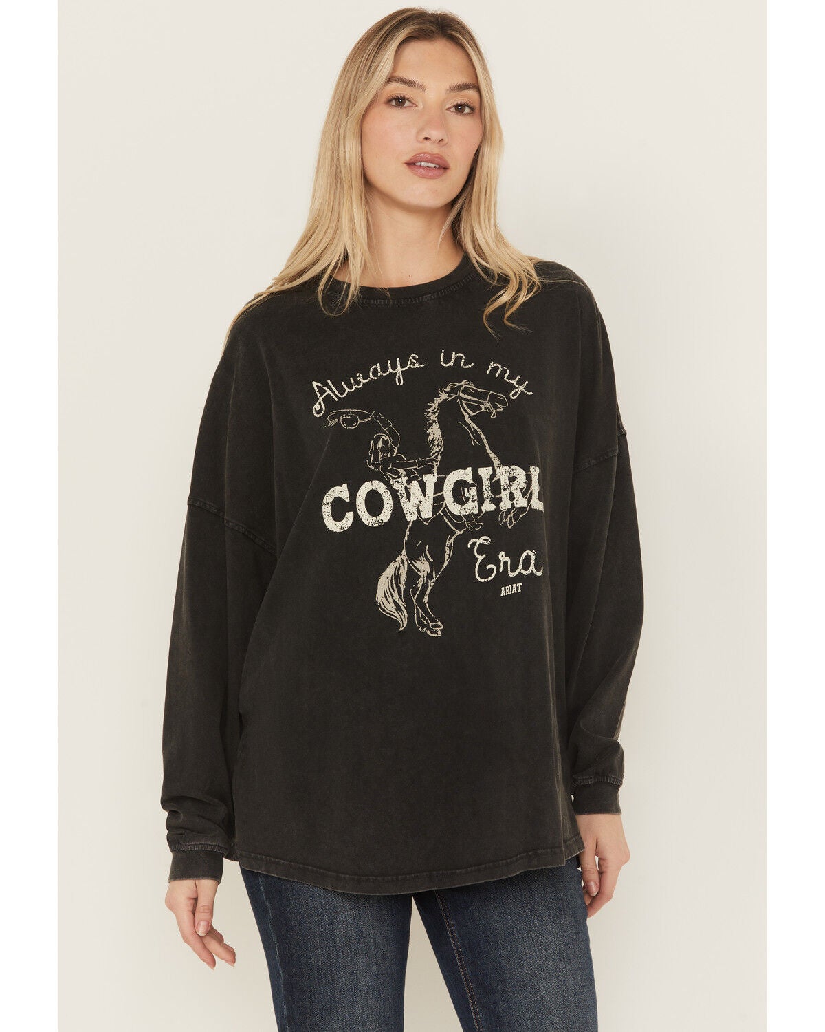 Ariat Women's Cowgirl Era Long Sleeve Graphic Tee, Black, hi-res