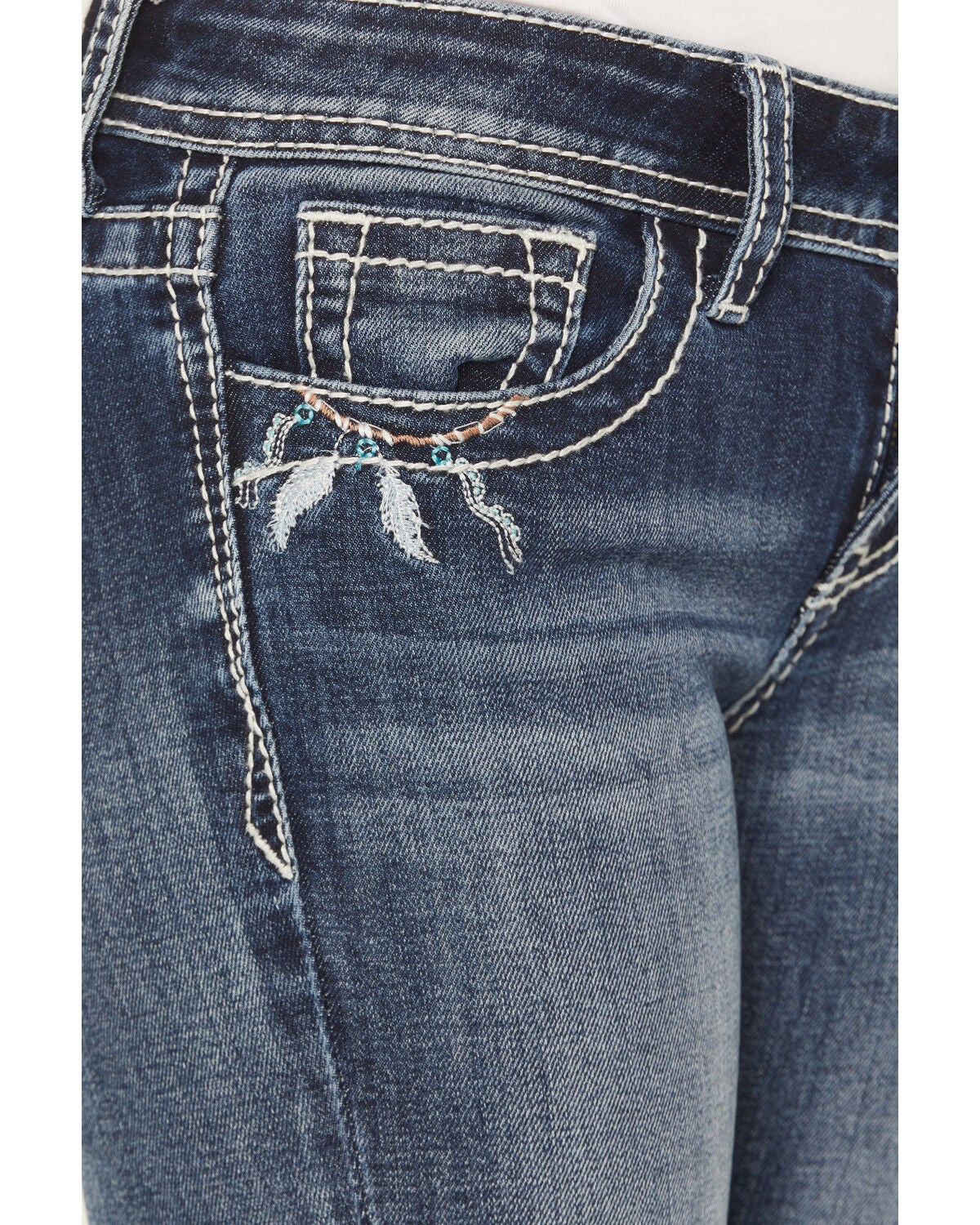 Image #2 - Grace in LA Girls' Dark Wash Dreamcatcher Pocket Bootcut Stretch Denim Jeans, Dark Wash, hi-res