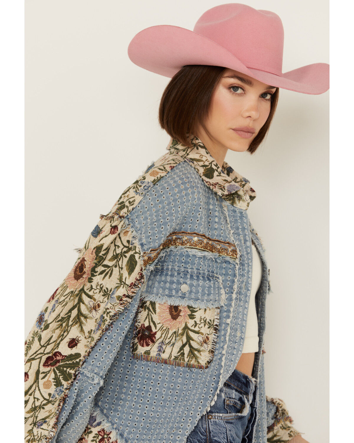 Image #2 - POL Women's Floral Denim Shacket, , hi-res