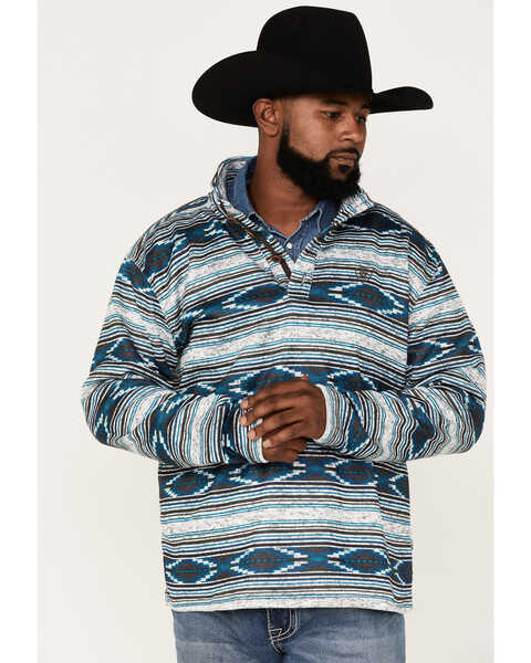Ariat Men's Wesley Southwestern Print 1/4 Button Fleece Pullover , Grey, hi-res