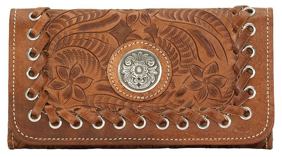 American West Harvest Moon Tri-Fold Leather Wallet, Saddle Tan, hi-res