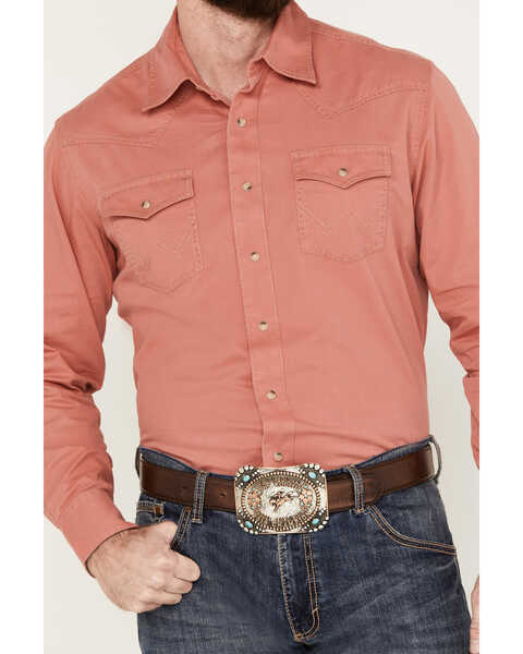 Image #3 - Wrangler Retro Men's Premium Solid Long Sleeve Snap Western Shirt, Red, hi-res