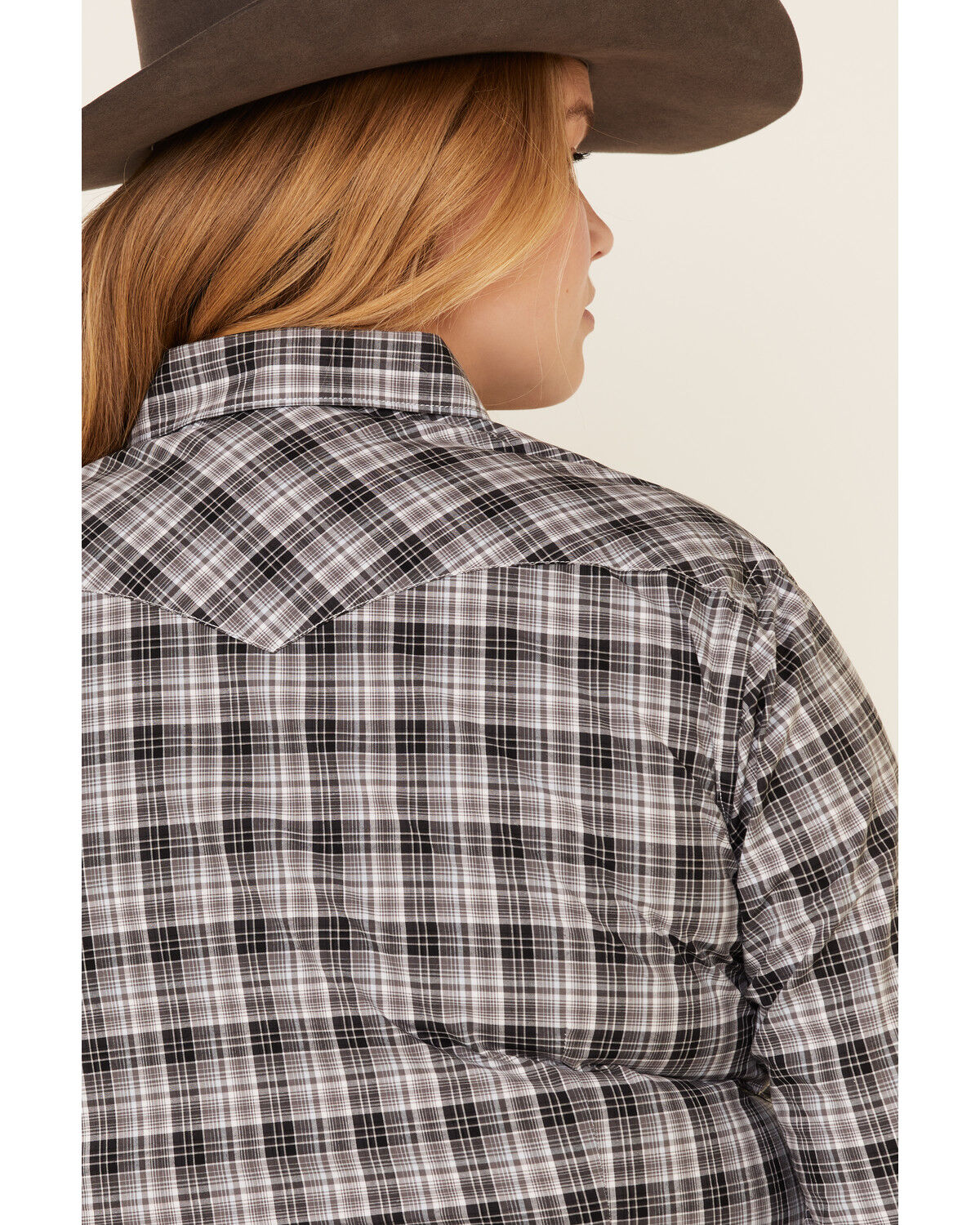 Image #4 - Rough Stock by Panhandle Women's West Bourne Plaid Print Long Sleeve Western Shirt - Plus, Black, hi-res