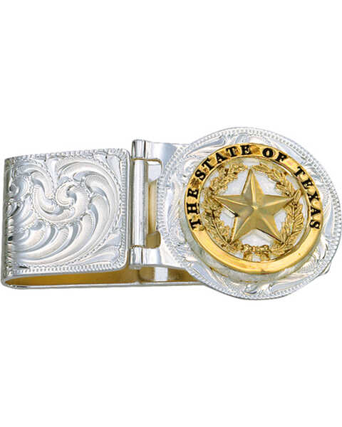 Montana Silversmiths Men's Texas Star Hinged Money Clip, Silver, hi-res